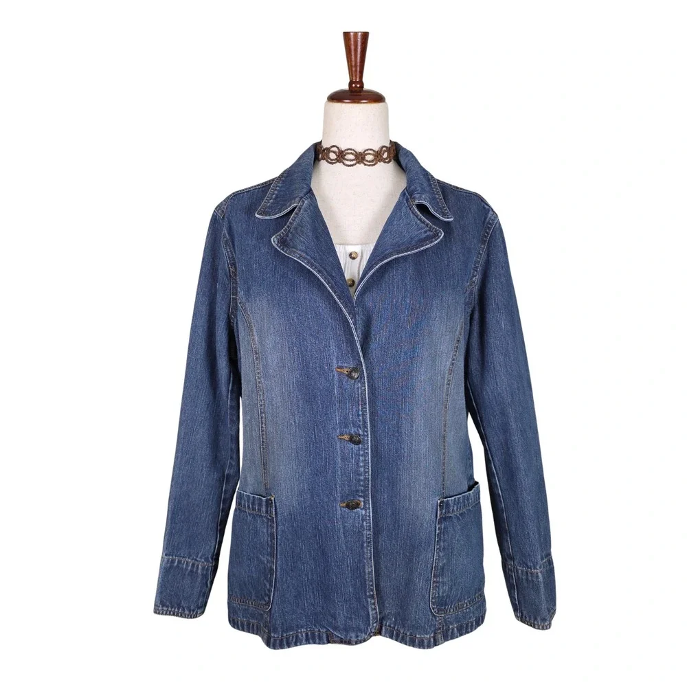 Vintage Faded Glory Denim Chore Coat Size XL Collared Pockets Retro 90s Y2K - Picture 5 of 11